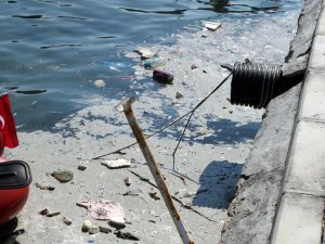 İzmir’in turistik İlçesi Foça’da sabah saatlerinde sahilde görülen kirlilik tedirginliğe