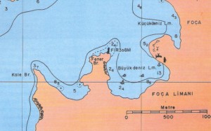 İzmir Körfezi girişi(38 40 15N, 26 44 00E) mevkiinde yer