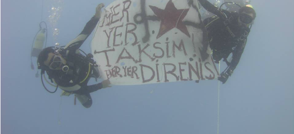 Taksim Gezi Parkı’nda başlayan direnişe bir destek de sualtından geldi.