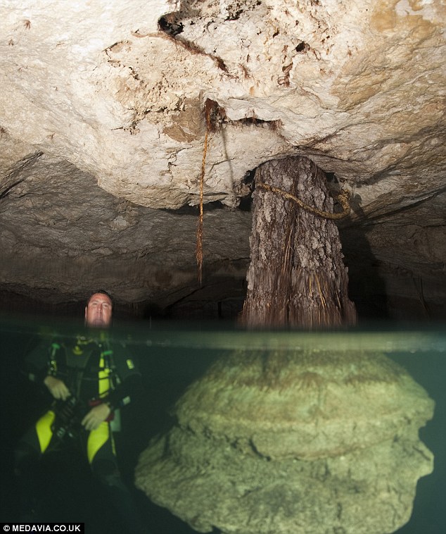 Deep underwater in southeast Mexico there is a sign which