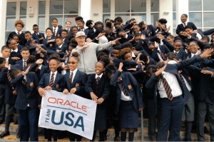 Oracle Team USA skipper Jimmy Spithill addressed a school assembly