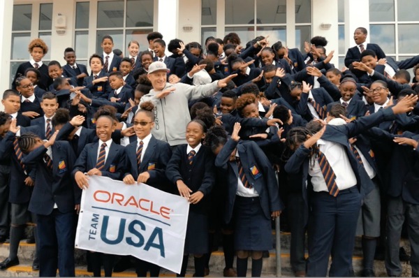 Oracle Team USA skipper Jimmy Spithill addressed a school assembly