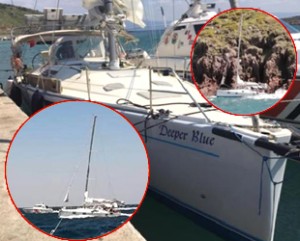 Ayvacık’ta dalgalar nedeniyle ‘Deepar Blue’ isimli yelkenli tekne, karaya oturdu.