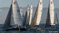 Crossing the fleet with the port tack, pin end start is pure pleasure. This photo caught Mike George (#307) doing it right in a Martin 242 race in Marina del Rey, CA. Source: sailingscuttlebutt
