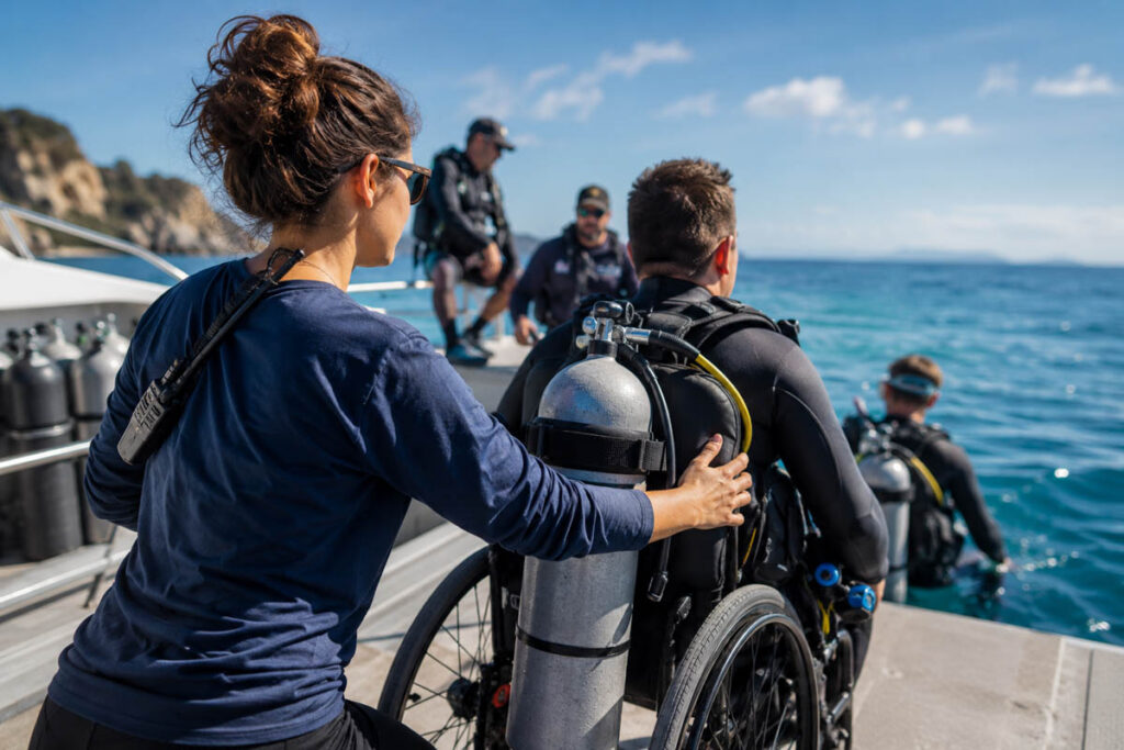 Adaptive diving is built around teamwork, and not everyone who