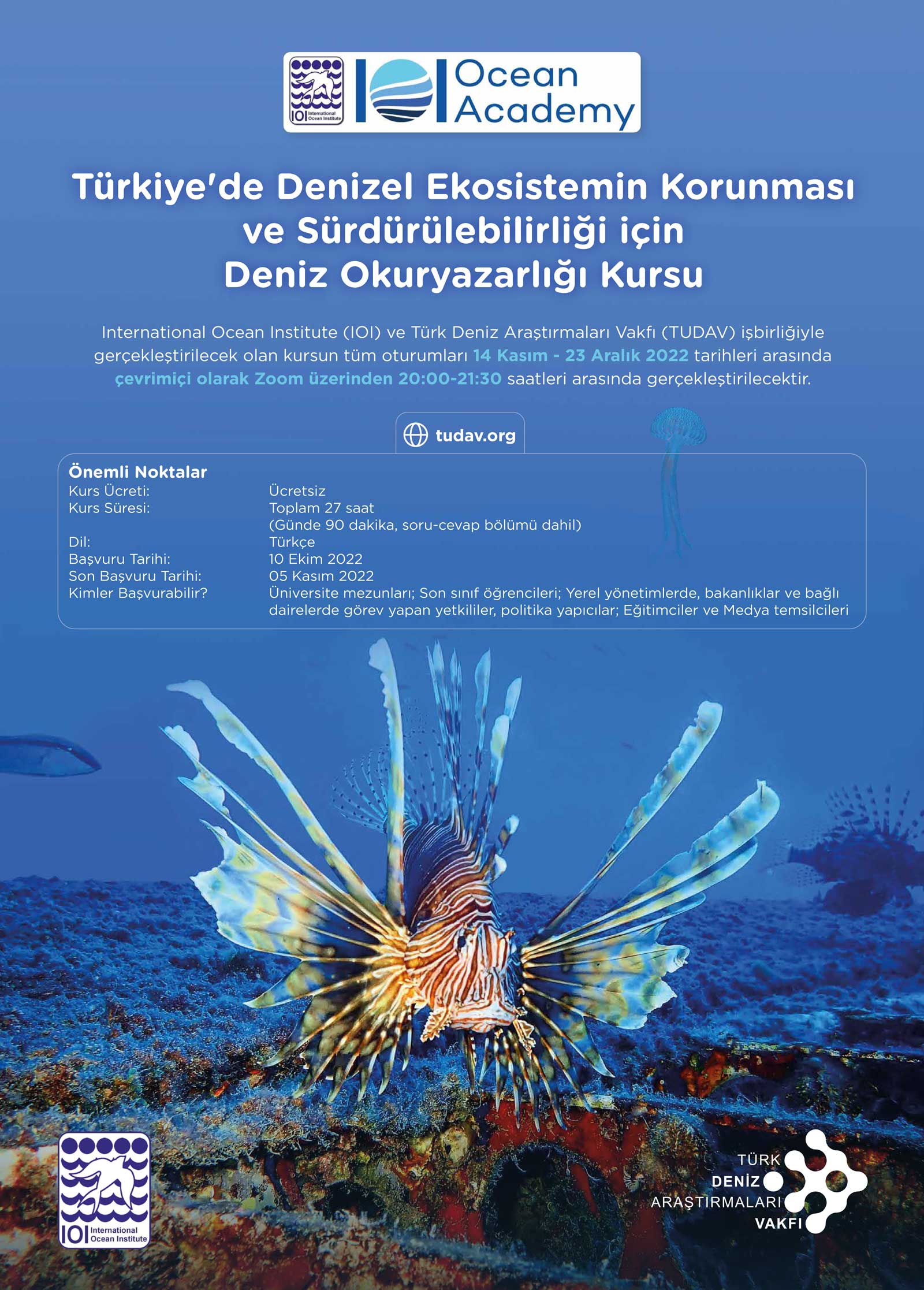 2. DENİZ OKURYAZARLIĞI KURSU BAŞLIYOR!14 Kasım 2022, Pazartesi günü #InternationalOceanInstitute