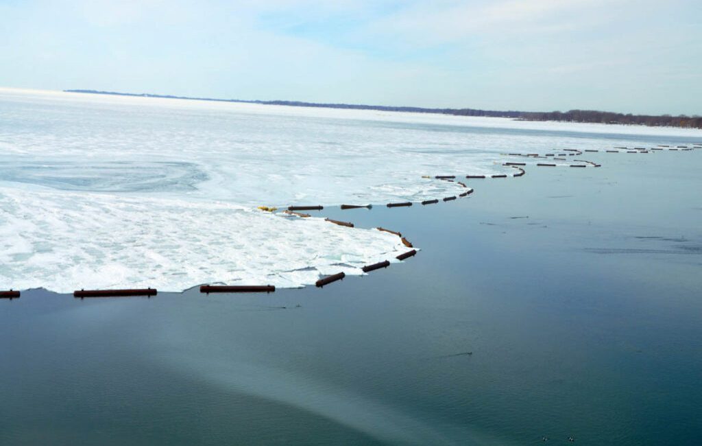 The ice boom controls ice accumulation in the Niagara River,