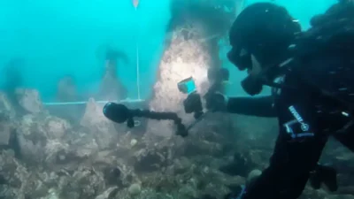 French marine archaeologists have discovered a submerged stone wall more