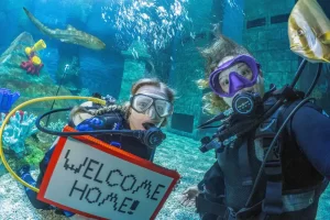 Jenny Stock (right) and LEGOLAND’s head aquarist Rosie David (left)