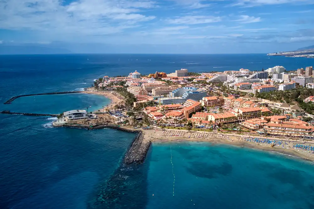 An aerial view over Las Vistas Beach in Arona, Southern