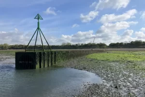The overflow from a water treatment plant at Langstone Harbour,