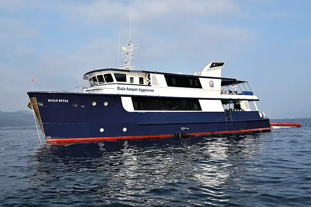 The Raja Ampat Aggressor Mark B Hatter jumps on board