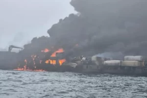 A ‘massive fireball’ was seen engulfing an oil tanker after